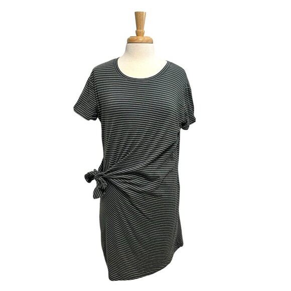 Vince Stripe Side-Tie T-Shirt Short Sleeve Mini Dress Preppy Classic size Medium - Picture 1 of 7